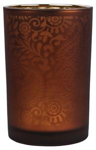 Oranžovo strieborný sklenený svietnik s ornamentmi Paisley vel.S - Ø12*18cm - Mars & More
