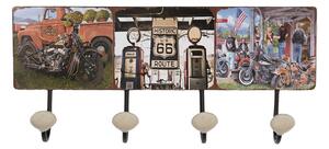 Nástenný kovový vešiak so 4-mi háčikmi Route 66 - 40*7*18 cm - Clayre & Eef