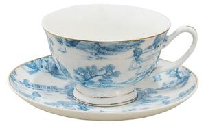 Bielo-modrá porcelánová šálka s tanierikom - Ø 10*6 / Ø 15*2 cm / 250 ml - Clayre & Eef