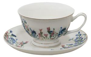 Porcelánová šálka s tanierikom a kvetmi - 12*10*6 cm / Ø 15*2 cm / 250 ml - Clayre & Eef