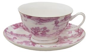 Bielo-ružová porcelánová šálka s tanierikom - Ø 10*6 / Ø 15*2 cm / 250 ml - Clayre & Eef