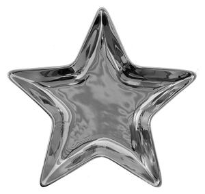 Strieborná keramická miska v tvare hviezdy Silver Star - 16*16*2 cm - Clayre & Eef