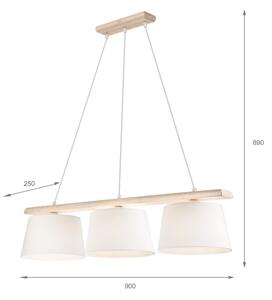 Závesný luster na lankách AIDA 3xE27/60W/230V, priemer 25 cm, dub/biela