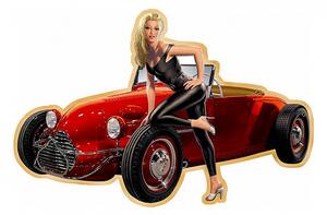 Červená nástenná kovová ceduľa Car Red - 41*1*27 cm - Clayre & Eef