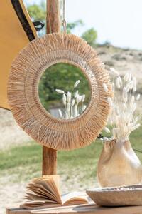 Nástenné okrúhle zrkadlo v ráme z prírodnej trávy Raffia natural - 61*2,5*61 cm - J-Line by Jolipa