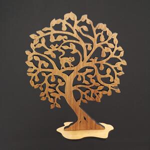 AMADEA Drevený strom s mačkou, masívne drevo, výška 25 cm, český výrobok