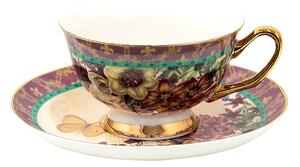 Porcelánová šálka s tanierikom s kvetmi a motýlikami - 12*10*6 cm / Ø 15*2 cm / 200 ml / Ř 15*2 cm / 200 ml - Clayre & Eef
