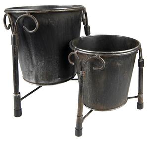 Set 2ks čierny antik kovový kvetináč Oma - Ø 17*23 / Ø 12*17 cm - Clayre & Eef