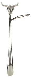 Strieborná kovová obúvacia lyžica s lebkou býka - 12*4*55 cm - Mars & More
