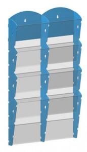 Nástenný plastový zásobník na prospekty - 2x4 A5, modrý