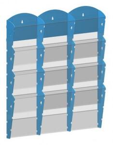 Nástenný plastový zásobník na prospekty - 3 x 4 A4, modrý