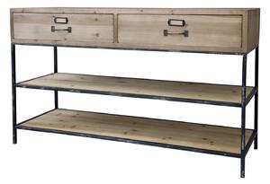 Hnedý antik drevený konzolový stôl s kovovou konštrukciou Fitone - 124*42*72cm - Chic Antique