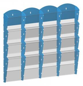 Nástenný plastový zásobník na prospekty - 4 x 4 A4, modrý