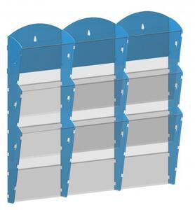 Nástenný plastový zásobník na prospekty - 3 x 3 A5, modrý