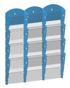 Nástenný plastový zásobník na prospekty - 3 x 4 A5, modrý