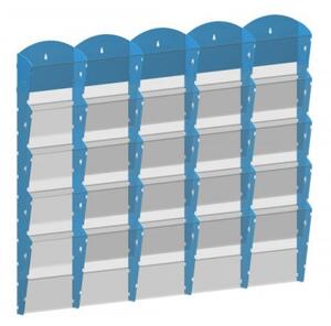 Nástenný plastový zásobník na prospekty - 5x5 A5, modrý