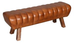 Hnedá kožená lavica v podobe gymnastickej Cognac - 128*38*47 cm - Clayre & Eef