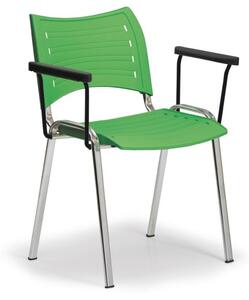 Plastová stolička SMART - chrómované nohy s podpierkami rúk, zelená