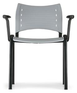 Plastová stolička SMART - chrómované nohy s podpierkami rúk, sivá