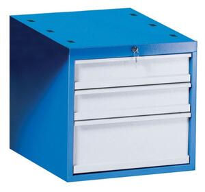Závesný dielenský box na náradie k pracovným stolom GÜDE, 3 zásuvky, zámok, 510 x 592 x 470 mm, modrá / sivá