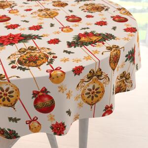 Biante Bavlnený okrúhly obrus Sandra SA-810 Vianočné ozdoby na krémovom Ø 50 cm