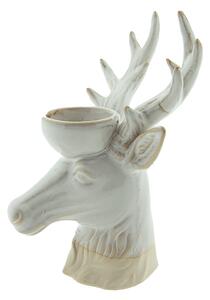 Béžový porcelánový svietnik na čajovú sviečku Jeleň Chrie - 12*11*18 cm - Clayre & Eef