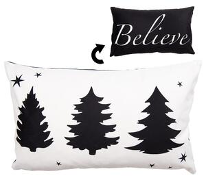 Bielo-čierna obliečka na vankúš so stromčekmi Believe Black&White X-Mas - 30*50 cm - Clayre & Eef