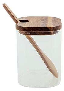 Sklenená dóza/cukornička s dreveným viečkom a lyžičkou - 6*6*8 cm / 190 ml - Clayre & Eef