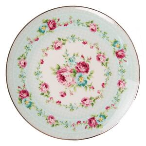 Zelený porcelánový dezertný tanier s kvetmi - Ø 21*2 cm - Clayre & Eef
