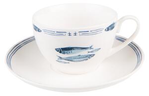 Porcelánová šálka s tanierikom s rybkami Fish Blue - 12*6*6 cm / Ø 15*2 cm / 250 ml - Clayre & Eef