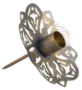 Mosadzný antik zapichovací stojan na úzku sviečku na veniec - Ø 11*9 cm - Chic Antique