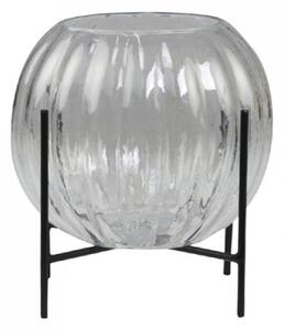 Sklenená dekoračná váza s kovovým podstavcom - Ø11*10cm - Chic Antique