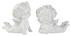 Set 2ks bielych anjelikov so striebornou patinou - 14*7*11cm - J-Line by Jolipa
