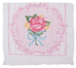 Biely kuchynský froté uterák s ružou - 40*66 cm - Clayre & Eef