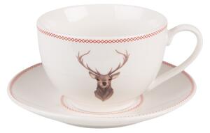 Porcelánová šálka s tanierikom s jeleňom Cosy Lodge - 12*9*6 cm / 200 ml - Clayre & Eef
