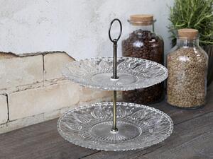 Sklenený 2-poschodový etažér so srdiečkami Heart glass - Ø 22*24 cm - Chic Antique