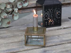 Bronzový antik svietnik na úzku sviečku s boxom Fancio - 9*9*8,5cm - Chic Antique
