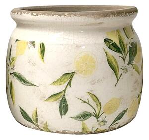 Béžový keramický obal na kvetináč s citrónmi Lemonio M - Ø15*13 cm - Clayre & Eef