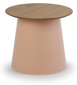 Plastový kávový stolík SETA s drevenou doskou, priemer 490 mm, dub/tehlová