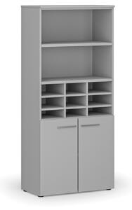 Triediaci regál s dverami PRIMO GRAY, 800 x 420 x 1781 mm, 9 priehradok, sivá