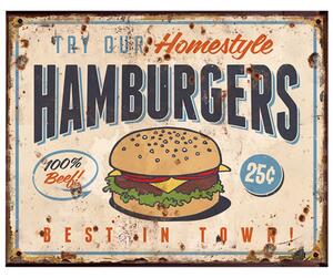 Béžová antik nástenná kovová ceduľa Hamburgers - 25*1*20 cm - Clayre & Eef