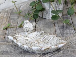 Bielo - zlaté antik cementové krmítko pre vtáčiky Vittel - 22*14*9cm - Chic Antique