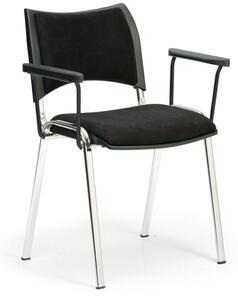 Konferenčná stolička SMART, chrómované nohy, s podpierkami rúk, čierna