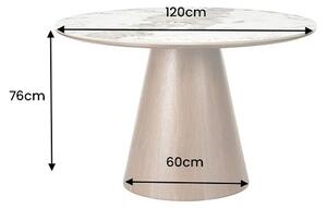 Okrúhly keramický jedálenský stôl Parthenia 120 cm biely mramor / orech