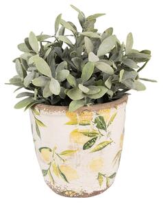 Béžový keramický obal na kvetináč s citrónmi Lemonio XS - Ø 11*10 cm - Clayre & Eef