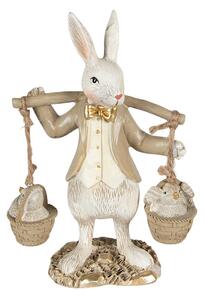 Béžová dekorácia socha králik s kuriatkami vo vedre - 12*6*17 cm - Clayre & Eef