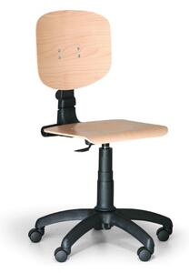 Dielenská pracovná drevená stolička na kolieskach, plastový kríž, kolieska