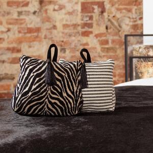 Krémovo-čierna bavlnená dverná zarážka Stripe - 10*21*17cm - Mars & More
