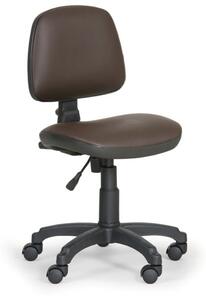 Pracovná stolička na kolieskach MILANO bez podpierok rúk, permanentný kontakt, pre mäkké podlahy, hnedá