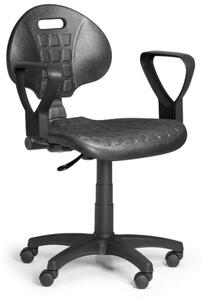 Pracovná stolička na kolieskach PUR s podpierkami rúk, permanentný kontakt, pre tvrdé podlahy
